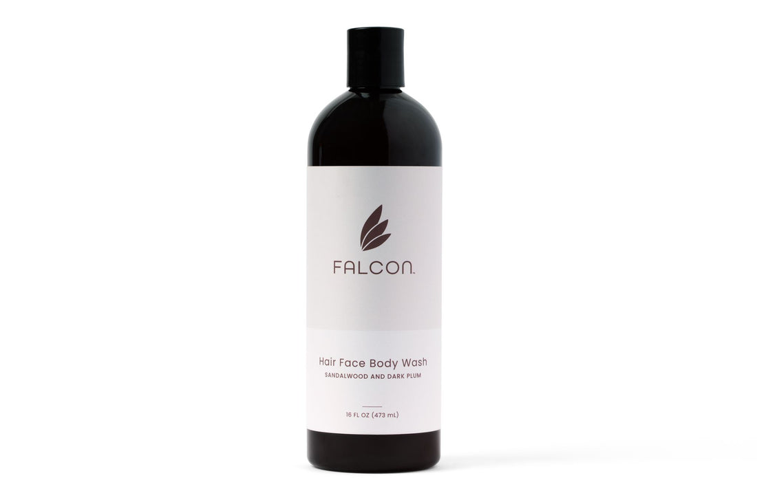 Falcon Sandalwood Dark Plum Hair Face Body Wash. Indulge in the benefits of aloe vera and natural extracts as our body wash gently cleanses, leaving your skin feeling refreshed and rejuvenated. The 3-in-1 functionality ensures that you can streamline your shower routine without compromising on the experience you crave.