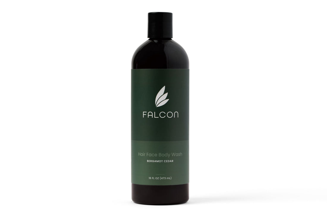 Falcon Cedar Bergamot Hair Face Body Wash. Indulge in the benefits of aloe vera and natural extracts as our body wash gently cleanses, leaving your skin feeling refreshed and rejuvenated. The 3-in-1 functionality ensures that you can streamline your shower routine without compromising on the experience you crave.